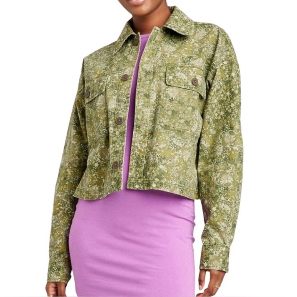 Wild Fable Floral Cropped Denim Jacket